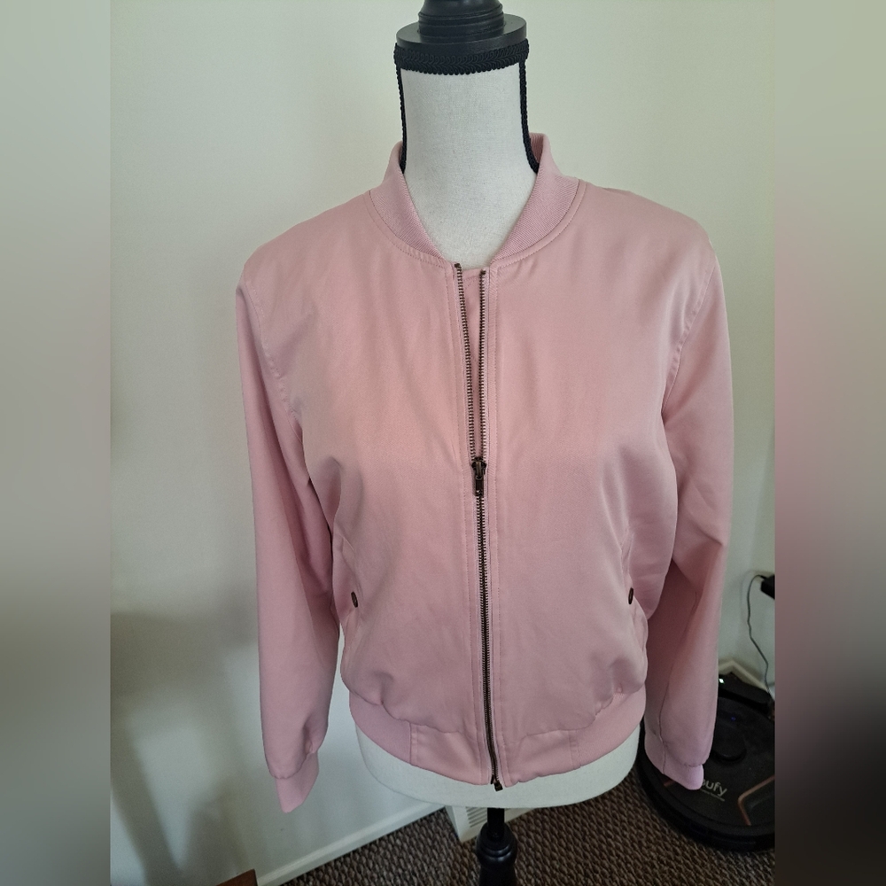 Hippie Bomber Jacket Women Size Large Streetwear Lightweight Rose Pink
